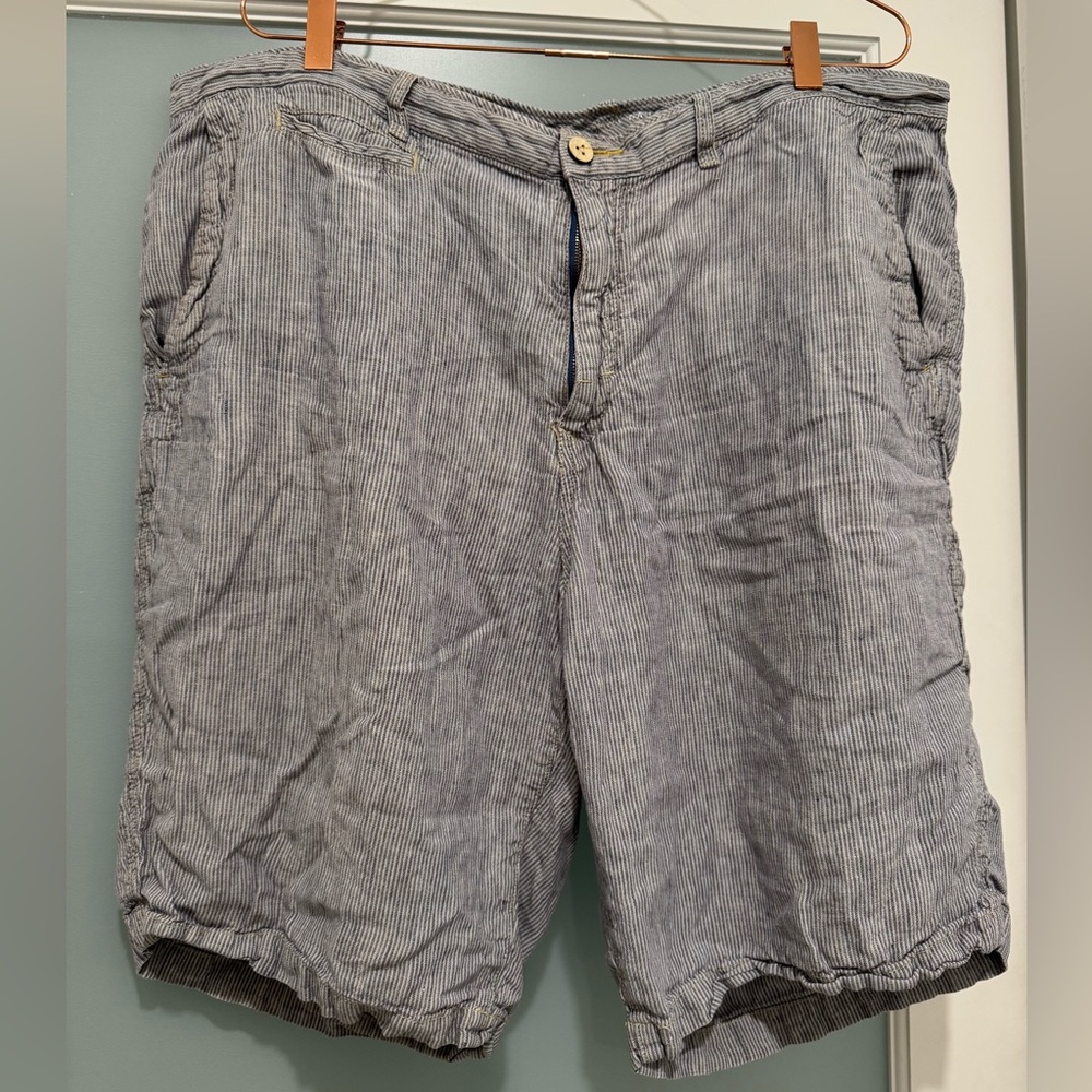 TOMMY BAHAMA Men's Gray Navy blue Linen Striped Relaxed fit Shorts